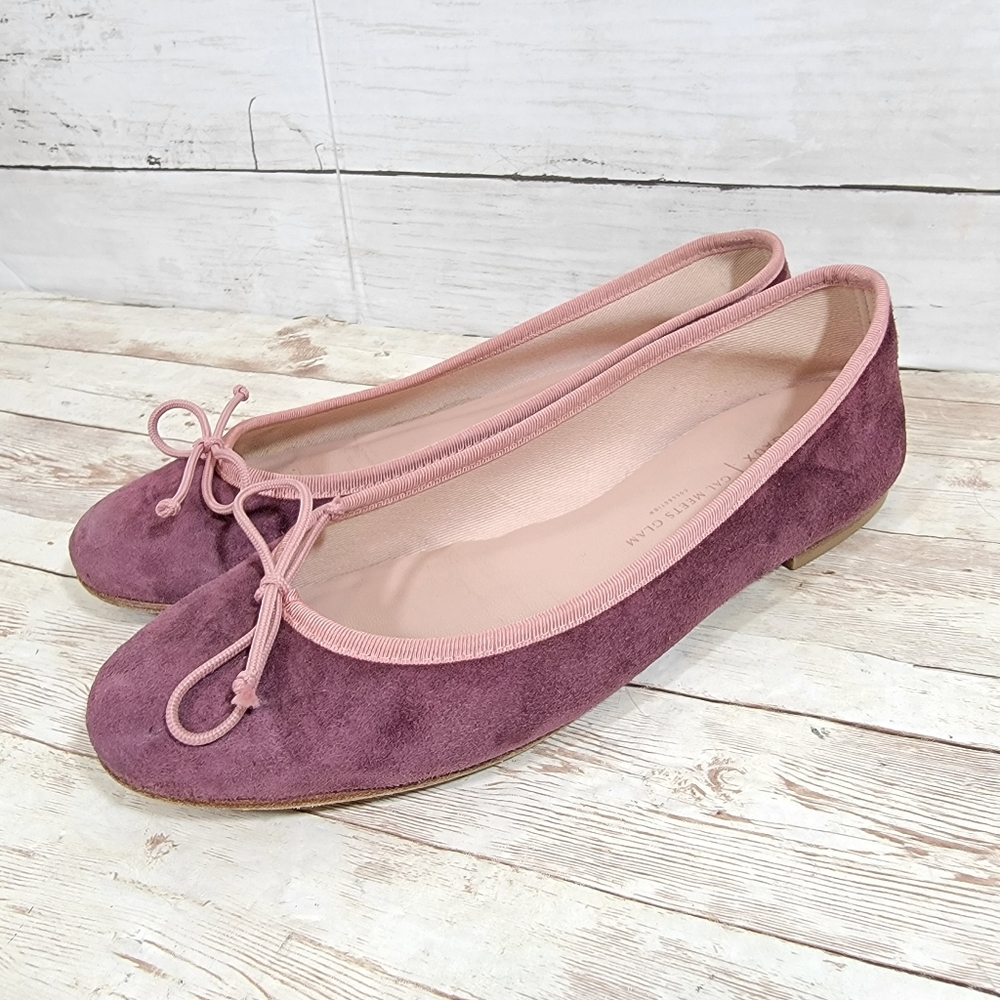 Margaux The demi Girl meets Glam suede bow flats in burgundy